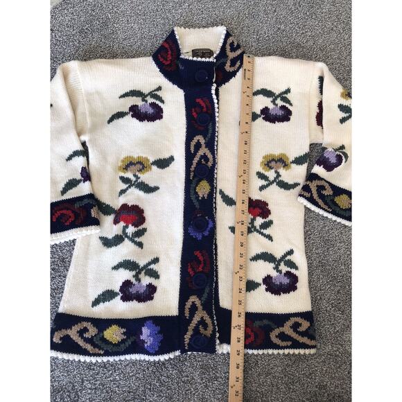 Vintage “South Wool” Womens Chunky Wool Button Up Sweater Floral C7 - Picture 2 of 5